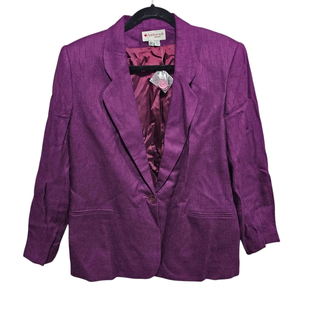 Appleseed's Vintage Petite Maroon‎ Purple Blazer Jacket Size 12 Made In USA